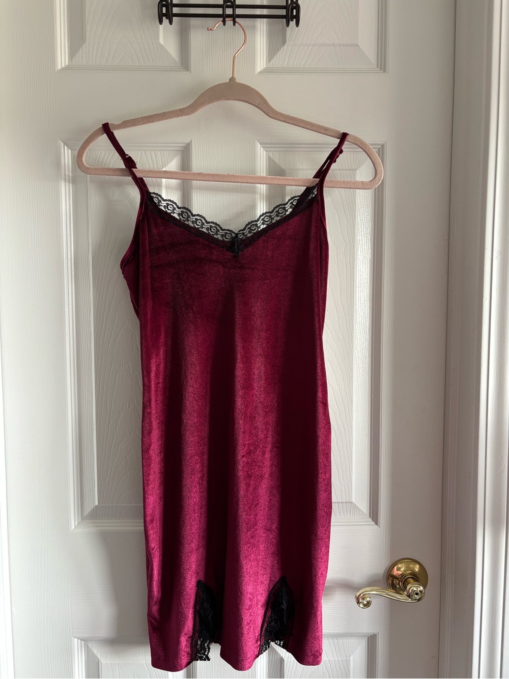 Red Velvet Mini Dress with Black Lace Trim Women’s